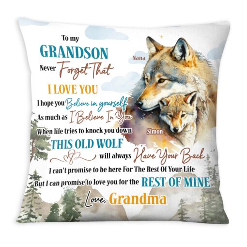 Personalized Gift For Grandson Wolf Never Forget I Love You Pillow