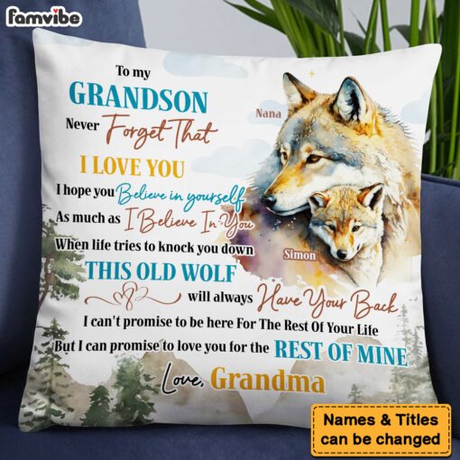 Personalized Gift For Grandson Wolf Never Forget I Love You Pillow