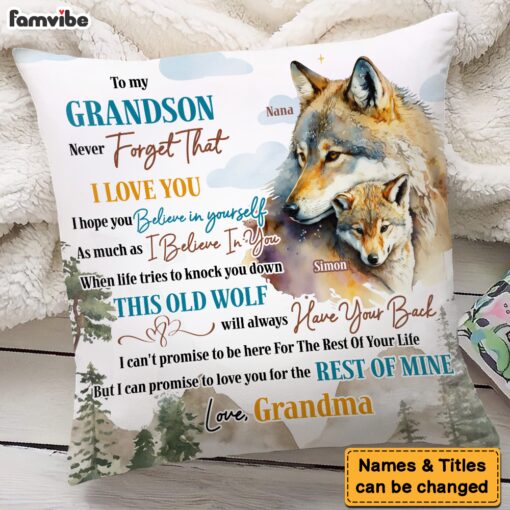 Personalized Gift For Grandson Wolf Never Forget I Love You Pillow