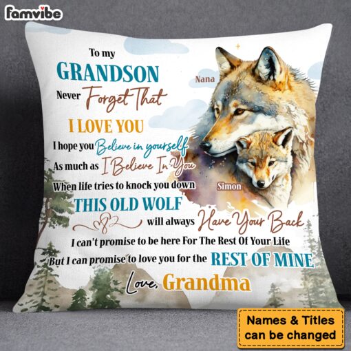 Personalized Gift For Grandson Wolf Never Forget I Love You Pillow