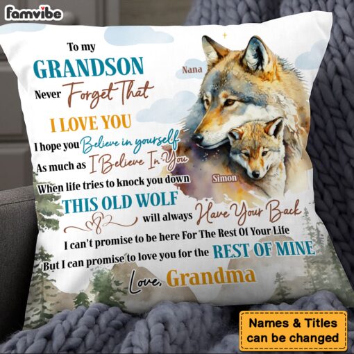 Personalized Gift For Grandson Wolf Never Forget I Love You Pillow