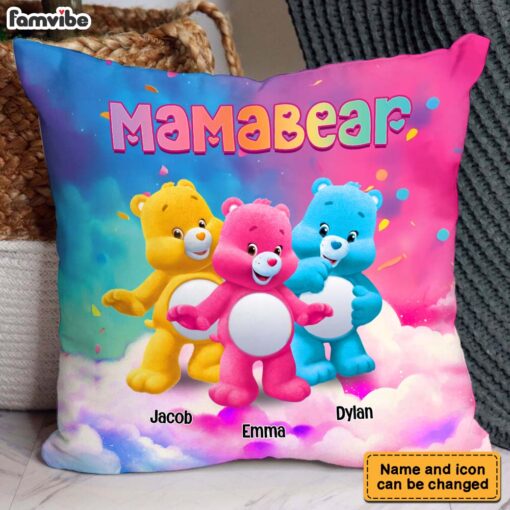 Personalized Gift For Mom Grandma Bear Colorful Pillow