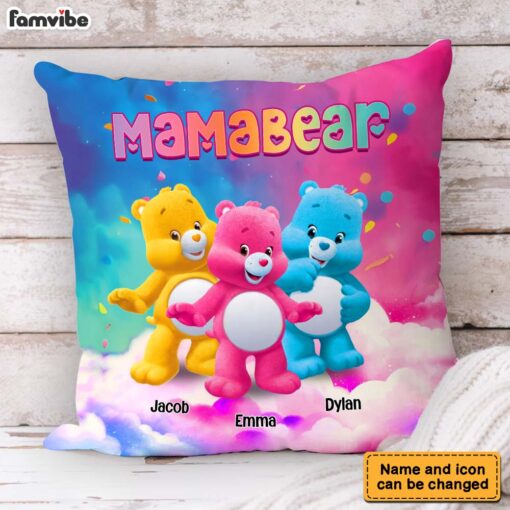 Personalized Gift For Mom Grandma Bear Colorful Pillow