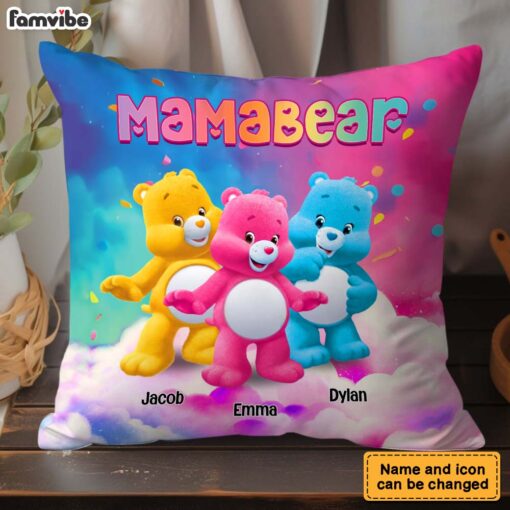 Personalized Gift For Mom Grandma Bear Colorful Pillow