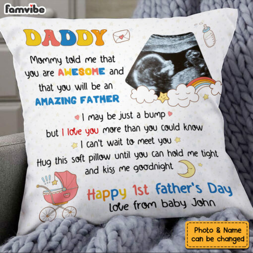 Personalized Gift For New Daddy I Can’t Wait To Meet You Pillow