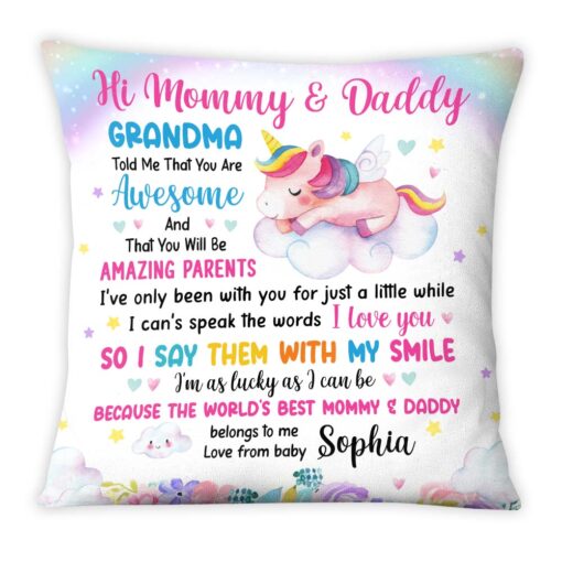 Personalized Gift For New Daddy & Mommy Grandma Told Me That You Are Awesome Pillow