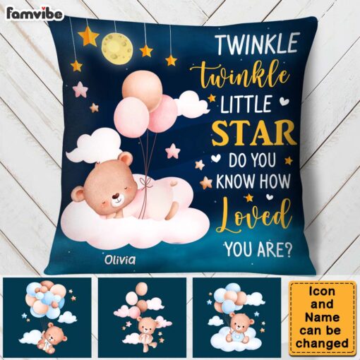 Personalized Gift For Newborn Baby Bear Twinkle Twinkle Little Star Pillow