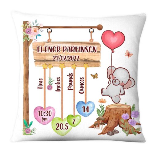 Personalized Gift For Nursery – Customizable Baby Elephant Story Pillow