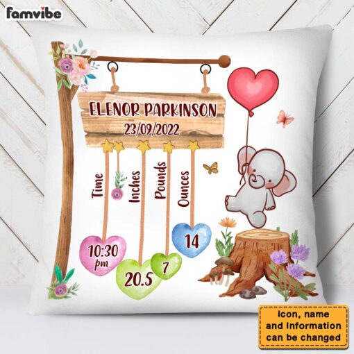 Personalized Gift For Nursery – Customizable Baby Elephant Story Pillow