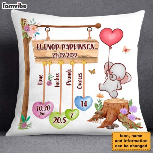 Personalized Gift For Nursery – Customizable Baby Elephant Story Pillow