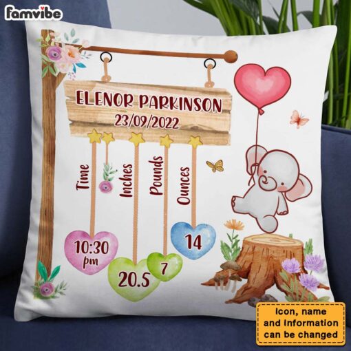 Personalized Gift For Nursery – Customizable Baby Elephant Story Pillow