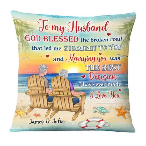 Personalized Gift For Old Couple God Blessed The Broken Road That Led Me Straight To You Pillow