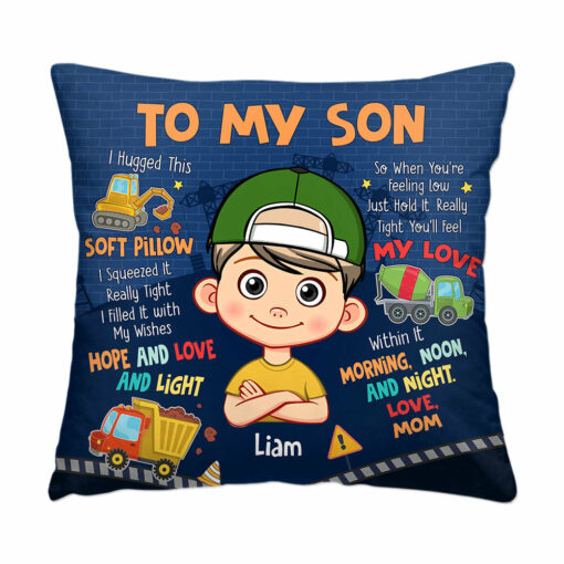 Personalized Gift For Son Construction Hug This Pillow