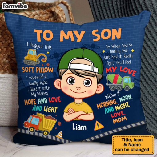 Personalized Gift For Son Construction Hug This Pillow