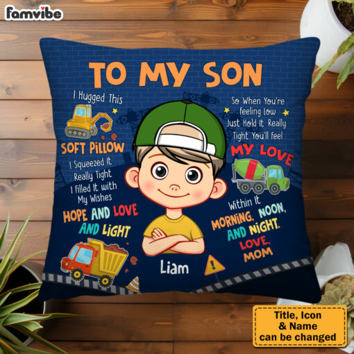 Personalized Gift For Son Construction Hug This Pillow