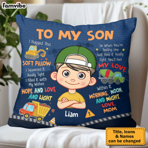 Personalized Gift For Son Construction Hug This Pillow