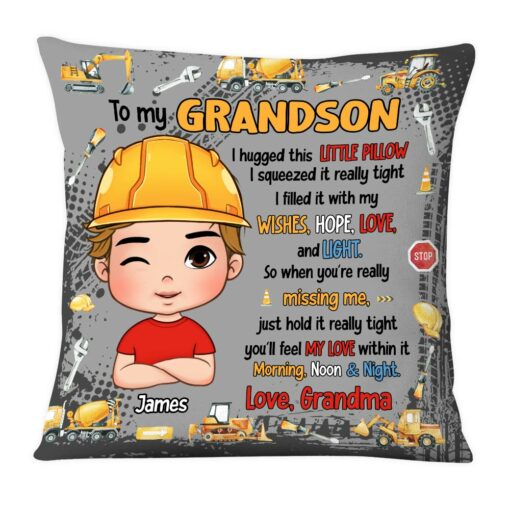 Personalized Gift To My Grandson Excavators Construction Machines Pillow