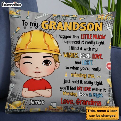 Personalized Gift To My Grandson Excavators Construction Machines Pillow