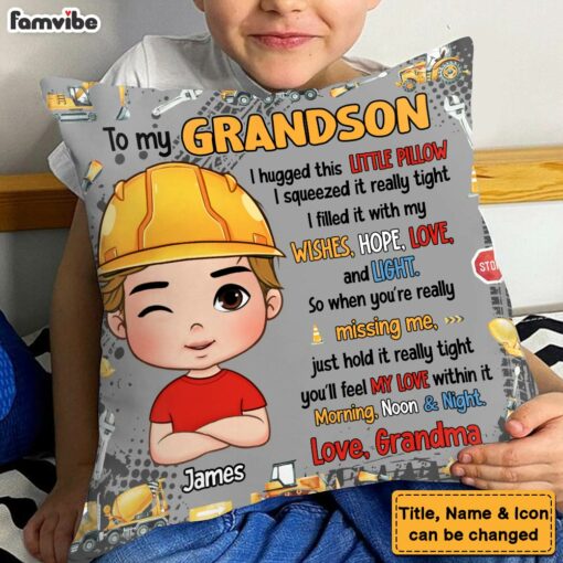 Personalized Gift To My Grandson Excavators Construction Machines Pillow