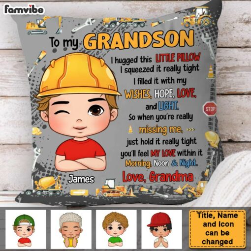 Personalized Gift To My Grandson Excavators Construction Machines Pillow