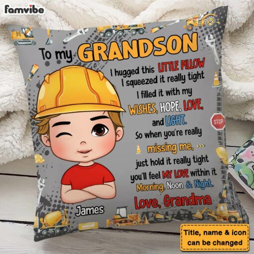 Personalized Gift To My Grandson Excavators Construction Machines Pillow