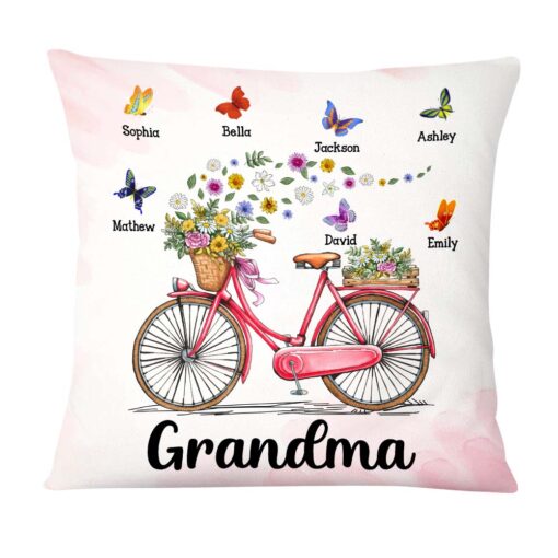 Personalized Gift for Grandma Bicycle With Flowers Pillow