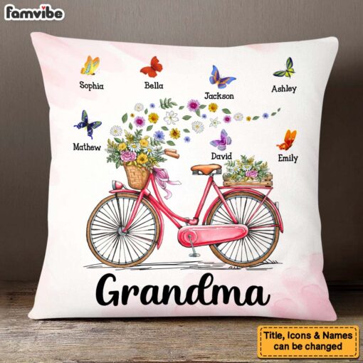 Personalized Gift for Grandma Bicycle With Flowers Pillow