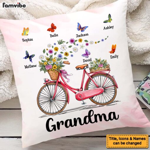 Personalized Gift for Grandma Bicycle With Flowers Pillow