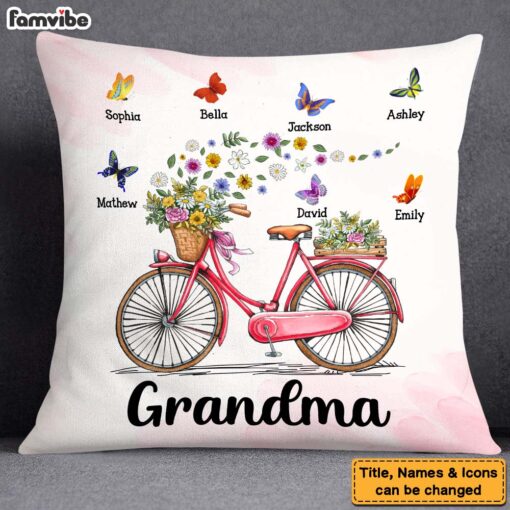 Personalized Gift for Grandma Bicycle With Flowers Pillow