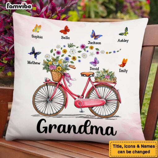 Personalized Gift for Grandma Bicycle With Flowers Pillow