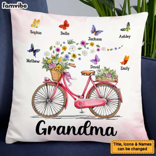 Personalized Gift for Grandma Bicycle With Flowers Pillow