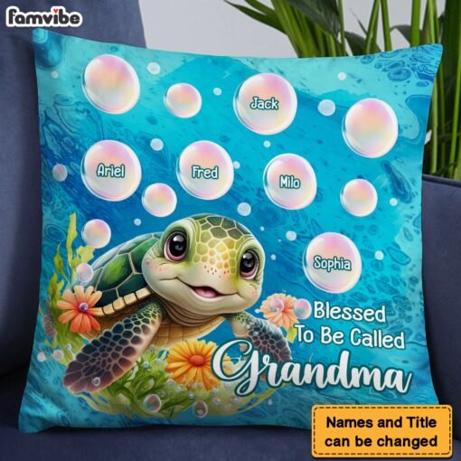 Personalized Gift for Grandma Blessed To Be Called Grandma Sea Turtle Pillow