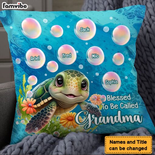 Personalized Gift for Grandma Blessed To Be Called Grandma Sea Turtle Pillow