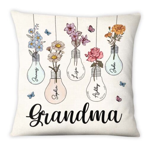 Personalized Gift for Grandma Lightbulb Flower Pillow