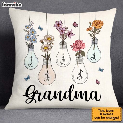 Personalized Gift for Grandma Lightbulb Flower Pillow