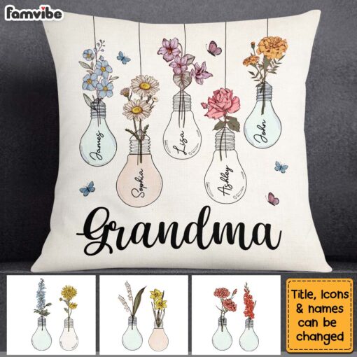 Personalized Gift for Grandma Lightbulb Flower Pillow