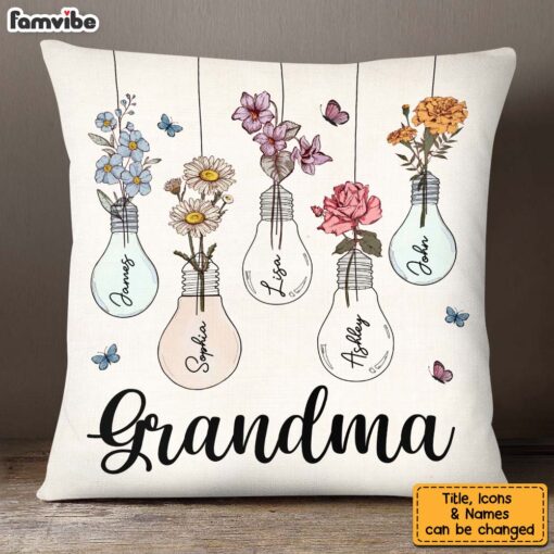 Personalized Gift for Grandma Lightbulb Flower Pillow