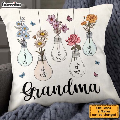 Personalized Gift for Grandma Lightbulb Flower Pillow