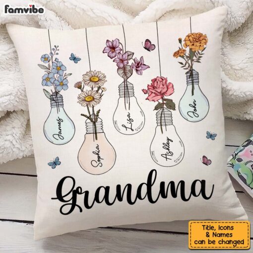 Personalized Gift for Grandma Lightbulb Flower Pillow