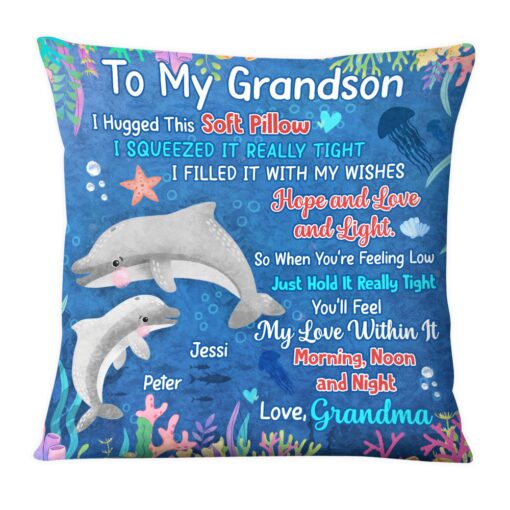 Personalized Gift for Grandson Cute Dolphins Pillow