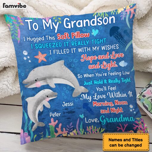 Personalized Gift for Grandson Cute Dolphins Pillow