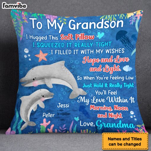 Personalized Gift for Grandson Cute Dolphins Pillow