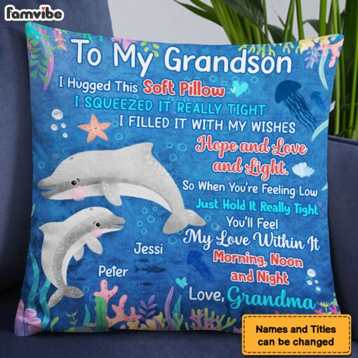 Personalized Gift for Grandson Cute Dolphins Pillow