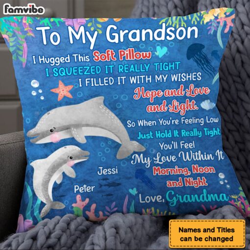 Personalized Gift for Grandson Cute Dolphins Pillow