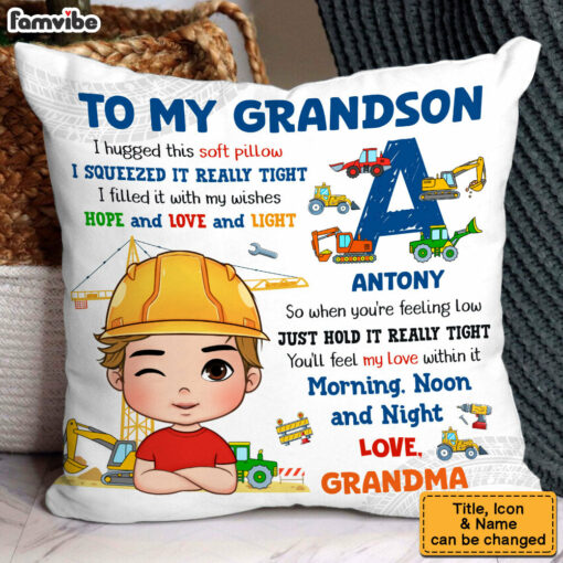 Personalized Gifts For Grandson Hug This Construction Machines Pillow