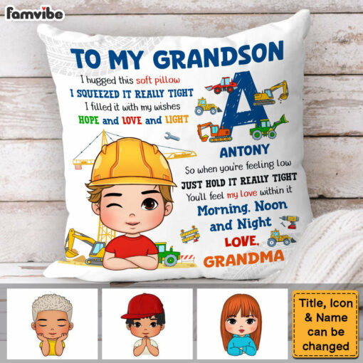 Personalized Gifts For Grandson Hug This Construction Machines Pillow