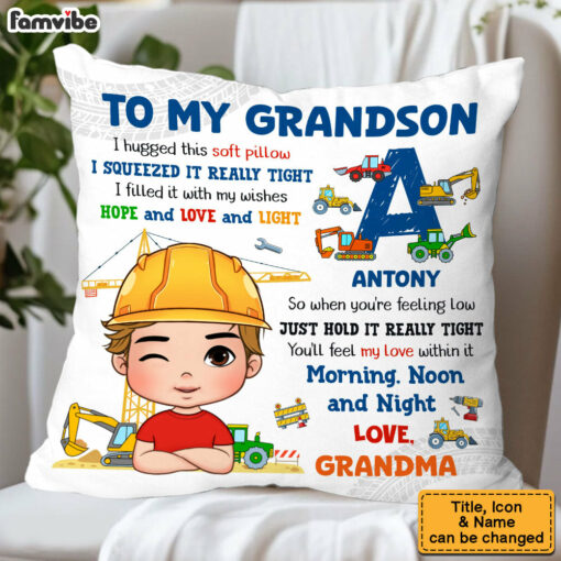 Personalized Gifts For Grandson Hug This Construction Machines Pillow