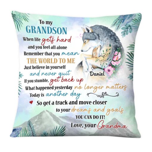 Personalized Gifts For Grandson Wolf You Can Do It Pillow