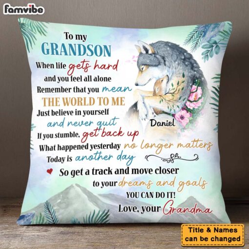 Personalized Gifts For Grandson Wolf You Can Do It Pillow