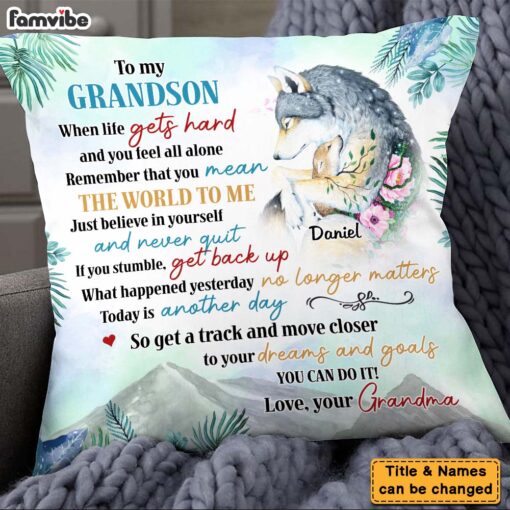 Personalized Gifts For Grandson Wolf You Can Do It Pillow